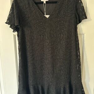Anna Cate Black Textured V-Neck Mini Dress NWT